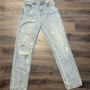 SHEIN Light Wash Distressed Straight Jeans